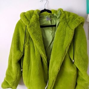 Big fuzzy green crop jacket